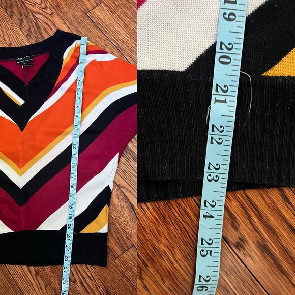 Y2K Vintage New York & Company Chevron Stripe Sweater Top Size S V-Neck Preppy - Picture 15 of 17